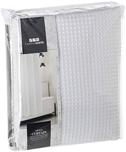 Waffle Fabric White Shower Curtain with Liner Set