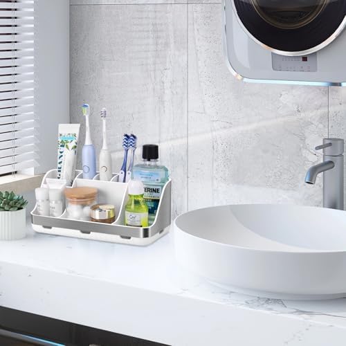 GFWARE Silver Toothbrush Holder Organizer 7 Slots
