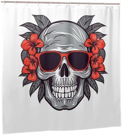 Red Skull Shower Curtain with 12 Hooks 72x72in
