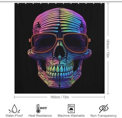 TIYAANDSY Skull Pattern Shower Curtain Set with 12 Hooks 72x72in