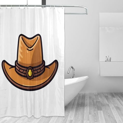 TIYAANDSY Cartoon Cowboy Hat Shower Curtain Set