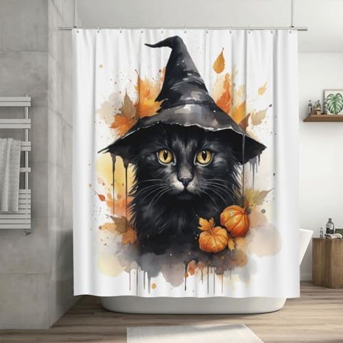 Wizard Hat Cat Shower Curtain Set with 12 Hooks 72x72in