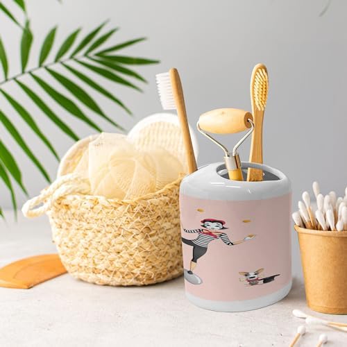 Ambesonne Cartoon Soap Toothbrush Holder Set Dark Grey Ceramic