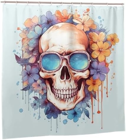 TIYAANDSY Boho Blue Flower Shower Curtain Set with 12 Hooks