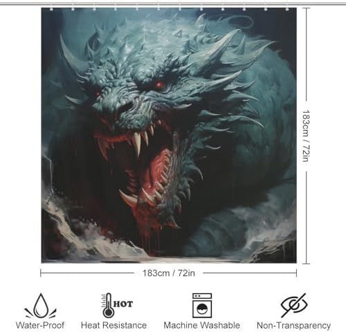 Roaring Dragon Shower Curtain Set with 12 Hooks 72x72in