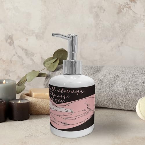 Ambesonne Love Theme Soap Dispenser Toothbrush Holder Set Pale Pink Dark Brown