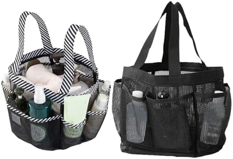 Hperu Mesh Portable Shower Bag with 8 Pockets Black
