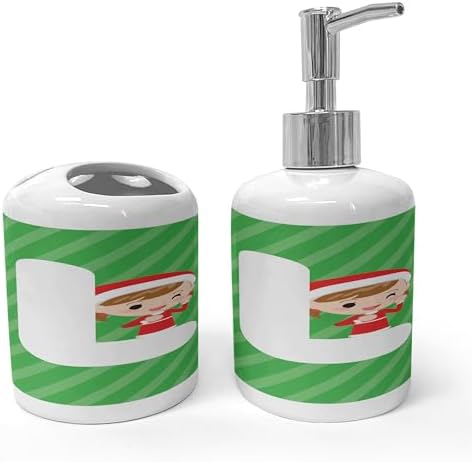 Ambesonne Christmas Alphabet Set - L and Santa Girl 2 Pcs Ceramic