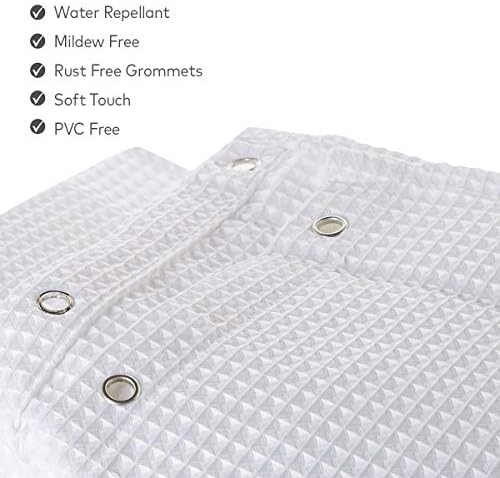 Waffle Fabric White Shower Curtain with Liner Set