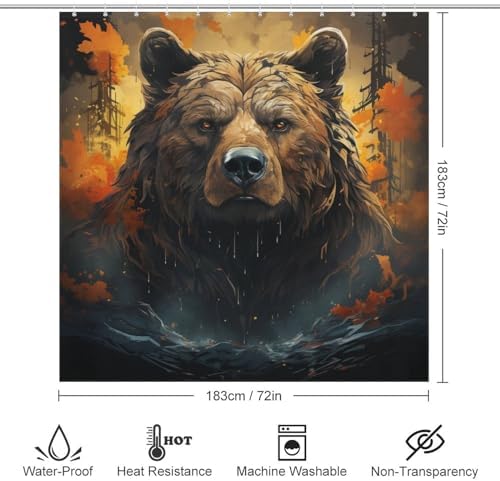 Brown Bear Shower Curtain Set with 12 Hooks 72x72in