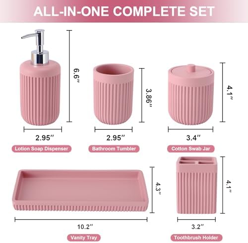 XLHOMO Resin Pink Bathroom Accessory Set 5 Pcs