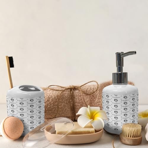 Ambesonne Birthday Soap Dispenser Toothbrush Holder Set Scandinavian Style 2 Pcs