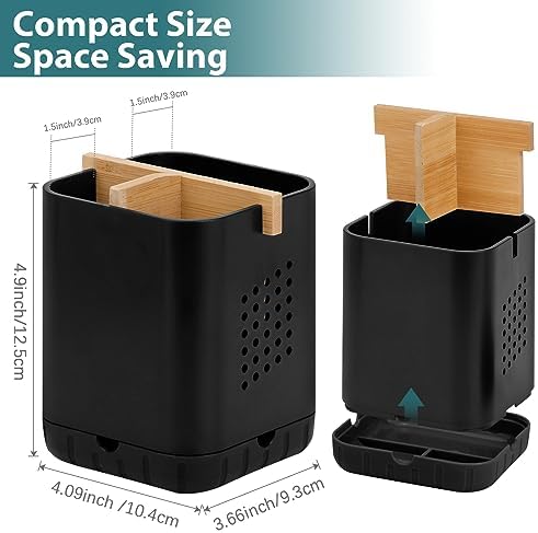 Boperzi Black Toothbrush Holder with Bamboo Divider