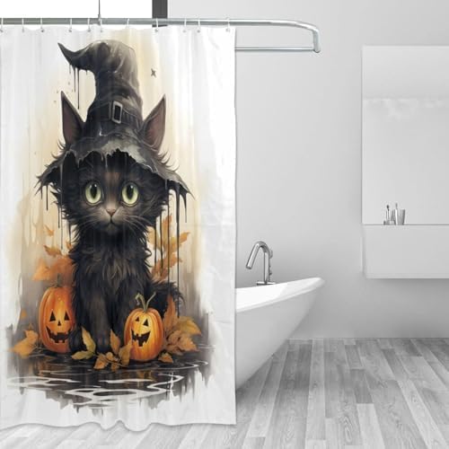 Wizard Hat Cat Shower Curtain Set 72x72in