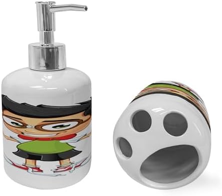 Ambesonne Happy Boy Soap Toothbrush Set Ceramic Bath Accessories 2 Pcs