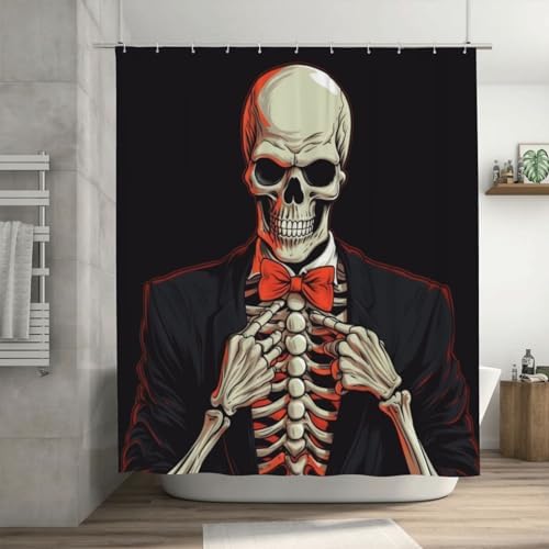 Black Suit Skeleton Shower Curtain with 12 Hooks 72x72in