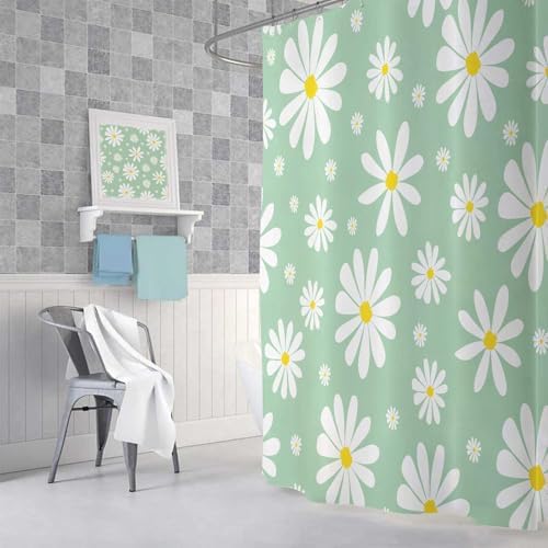Green Daisy Floral Shower Curtain Set