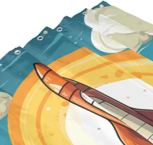 Cartoon Rocket Shower Curtain with 12 Hooks 72x72in