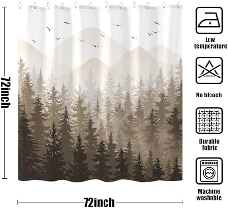 Aipon Brown Misty Forest Shower Curtain Set