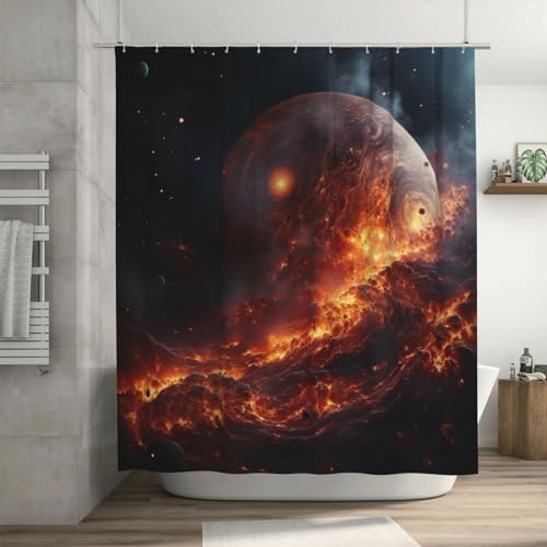 Flame Planet Shower Curtain Set with 12 Hooks 72x72in 1