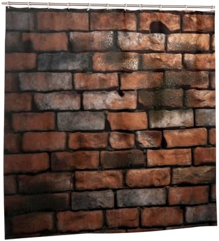 Red Brick Wall Pattern Shower Curtain Set with 12 Hooks