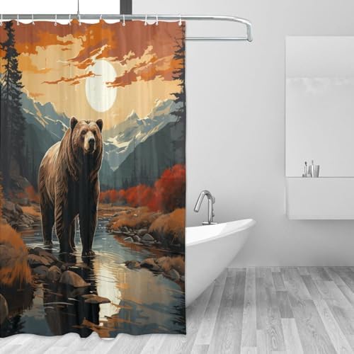 Brown Bear Shower Curtain Set with 12 Hooks 72x72in 1