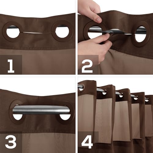 River Dream No Hook Shower Curtain Set - Chocolate Brown 71x74