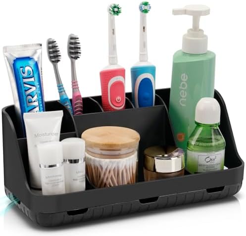 Black Toothbrush Holder with 7 Slots and Drainage