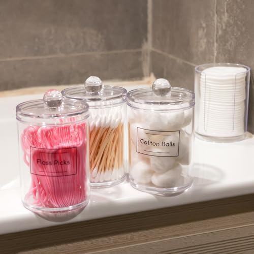 2 Pack Acrylic Q-Tip Holder Dispenser with Labels 10 and 12 Oz