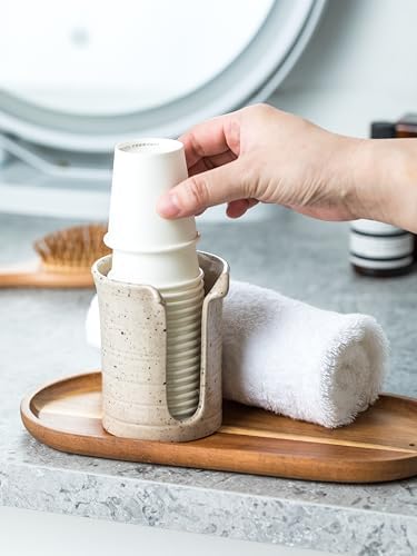 YHOJOY Speckled White Ceramic Cup Dispenser 3 Oz