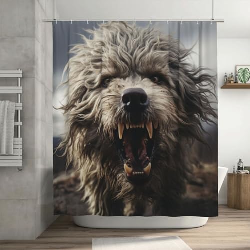 TIYAANDSY Black Dog Shower Curtain Set 72x72in with 12 Hooks