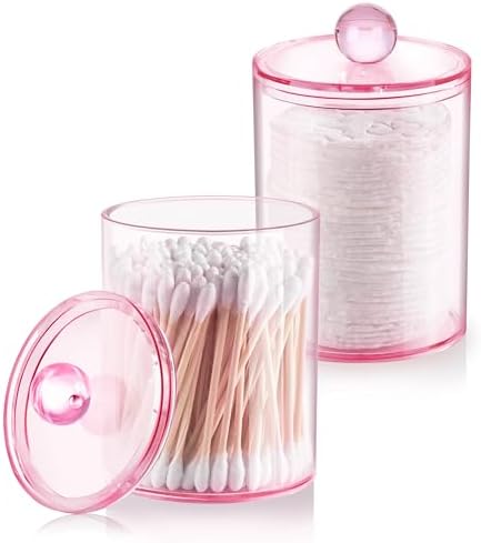 XIPENGKEJI Q-tip Holder Dispenser 2 Pack Pink Bath Organizer