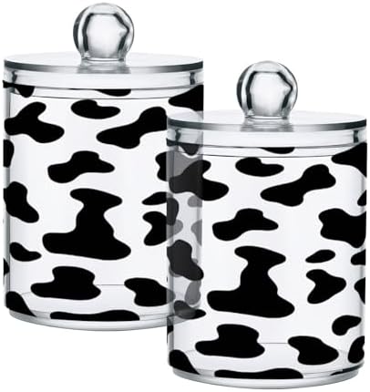 Qilmy Black Cow Spots Qtip Holder 2 Pack Canister