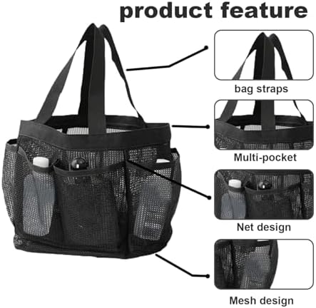 Hperu Mesh Portable Shower Bag with 8 Pockets Black