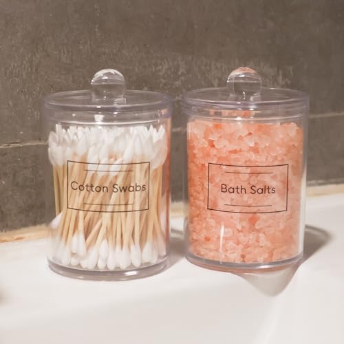 2 Pack Acrylic Q-Tip Holder Dispenser with Labels 10 and 12 Oz