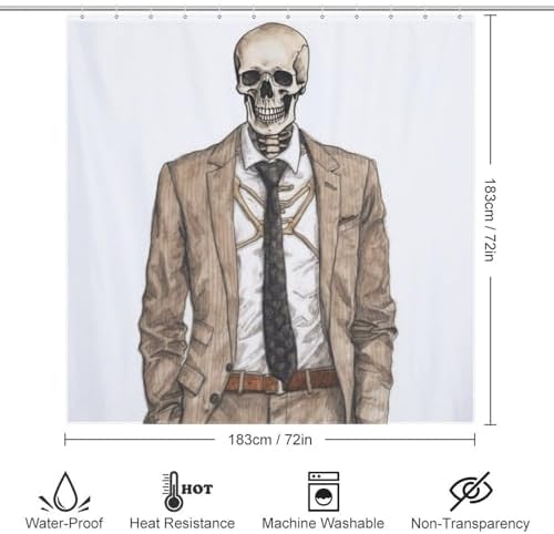 TIYAANDSY Boho Skull Shower Curtain Set 72x72in Waterproof Fabric with 12 Hooks