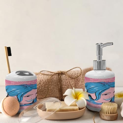 Ambesonne Aloha Soap Dispenser Toothbrush Holder Set