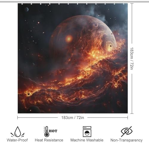 Flame Planet Shower Curtain Set with 12 Hooks 72x72in 1