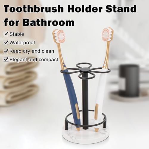 HarJue Matte Black Toothbrush Holder with Marble Base 1
