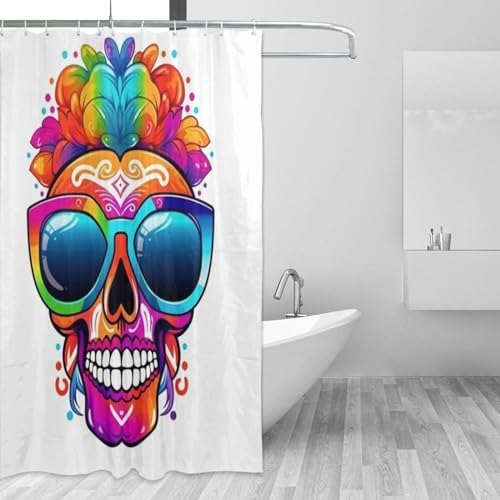 TIYAANDSY Blue Skull Shower Curtain 72x72in