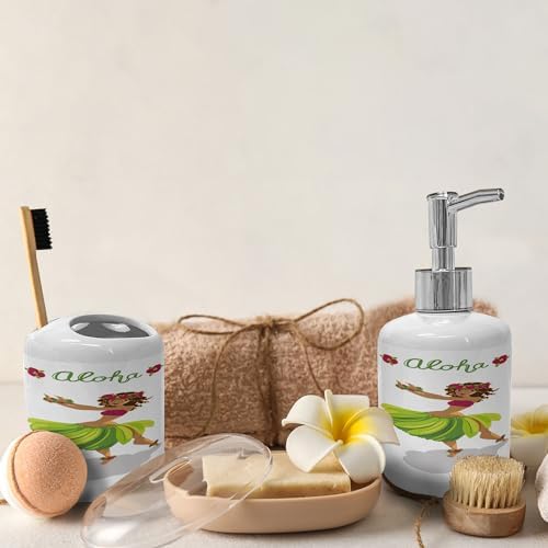 Ambesonne Luau Soap Dispenser Toothbrush Holder Set