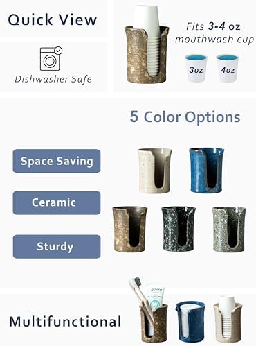 YHOJOY Ceramic Bathroom Cup Holder 3 Oz Dispenser