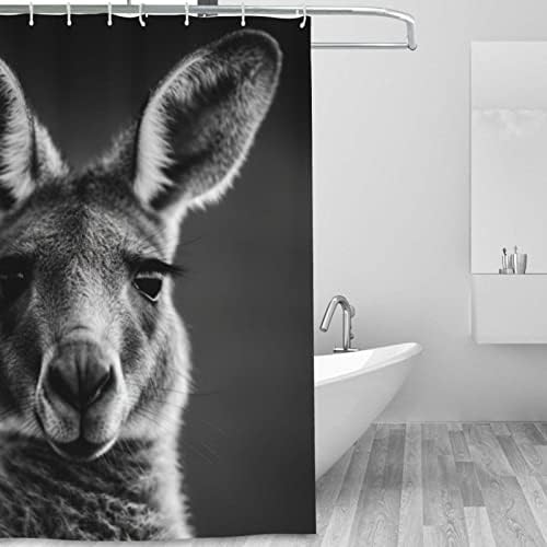 Kangaroo Pattern Waterproof Shower Curtain Set with 12 Hooks 72x72in