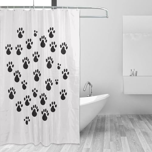 TIYAANDSY Black Paw Prints Waterproof Shower Curtain Set