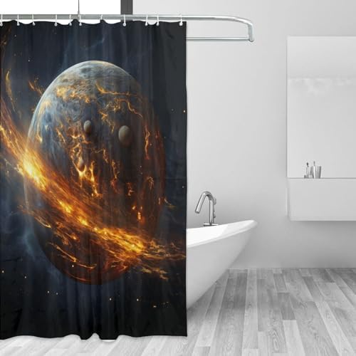 Flame Planet Shower Curtain Set with 12 Hooks 72x72in