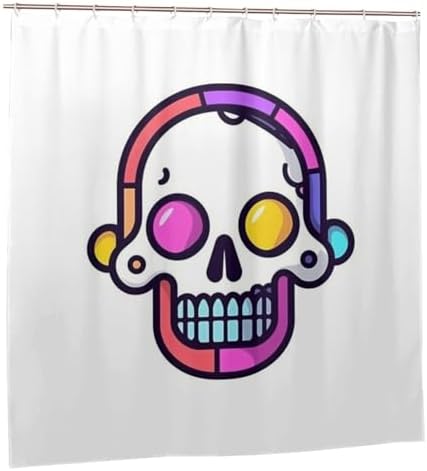 Cartoon Skull Shower Curtain Set with 12 Hooks 72x72in