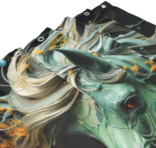 Green Horse Boho Shower Curtain Set with 12 Hooks 72x72in