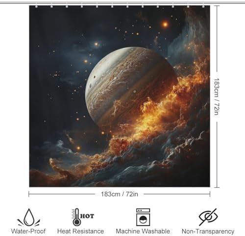 Flame Planet Shower Curtain Set 72x72in with 12 Hooks