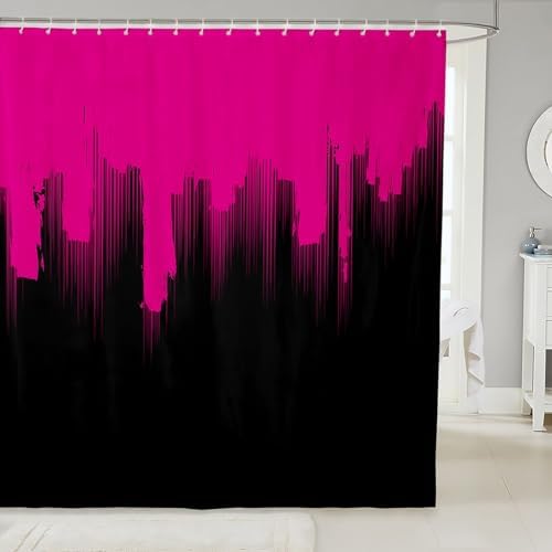 Feelyou Kids Hot Pink Black Ombre Stripe Shower Curtain Set