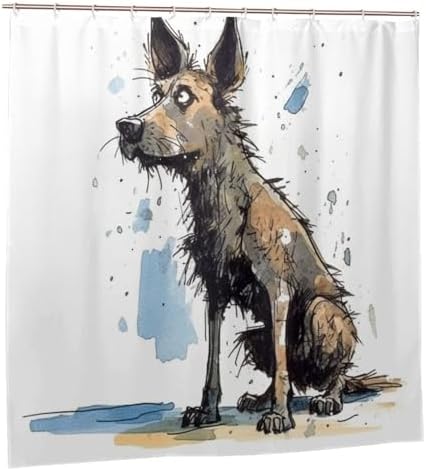 TIYAANDSY Cartoon Dirty Dog Shower Curtain Set 72x72in 1